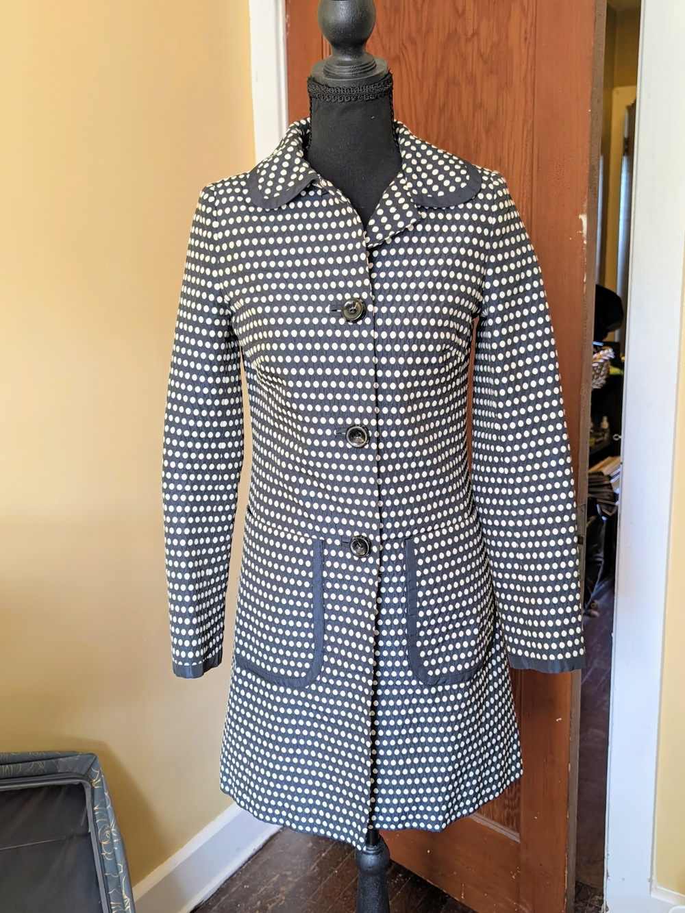 Boden Navy and White Polka Dot Pea Coat